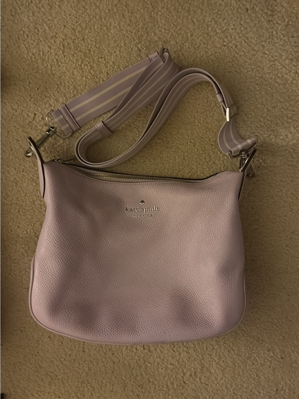kate spade Lilac Leather Crossbody with Striped Strap